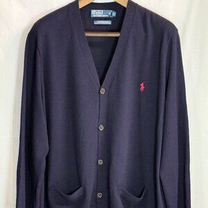 Polo by Ralph Lauren Men's 100% Merino Wool Long Sleeves V-Neck Sweater-Navy-XXL